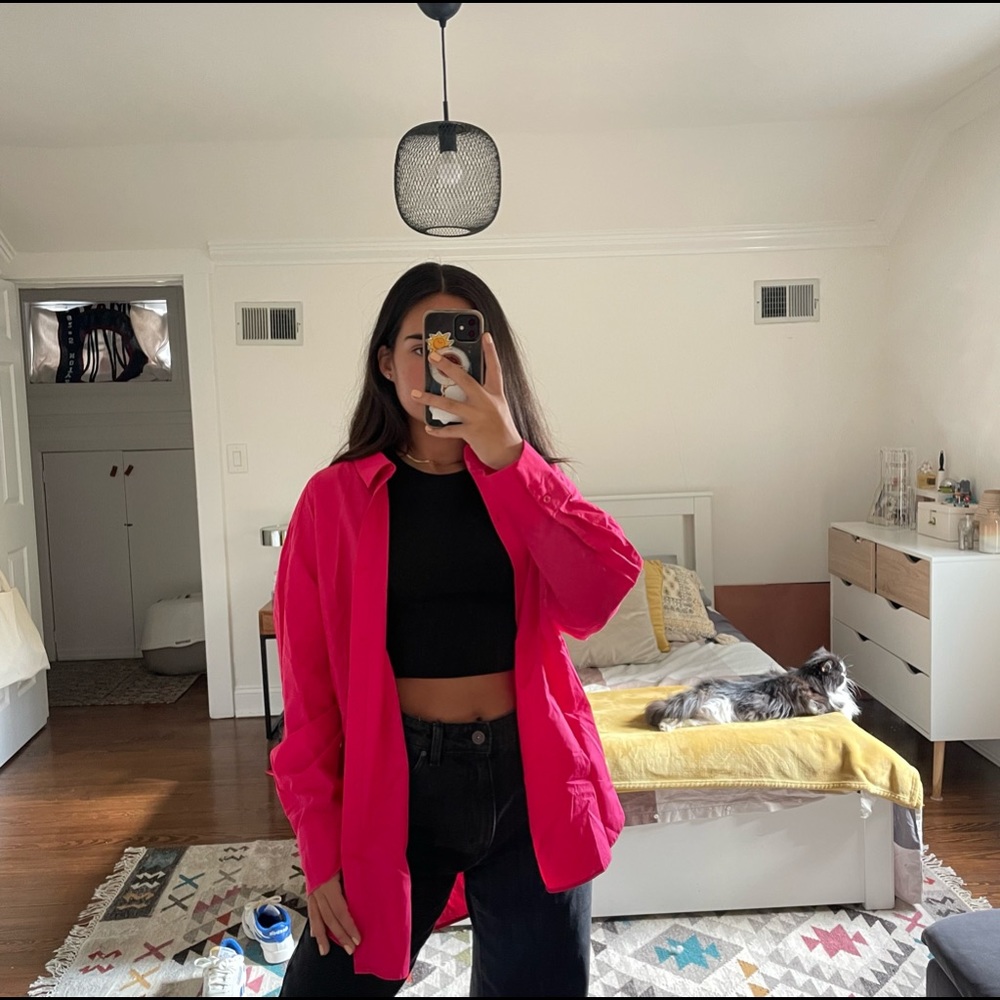 Pink button down shirt